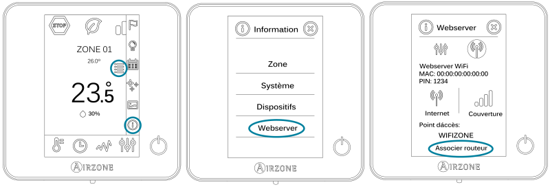 Menu Webserver Airzone pour reconnecter le Wi-Fi